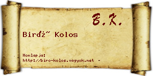 Biró Kolos névjegykártya